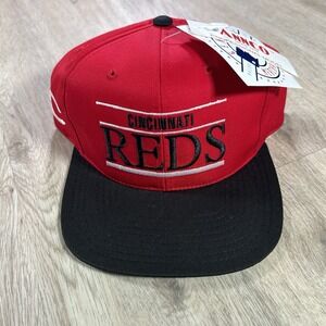 VTG Cincinnati Reds Snapback‎ Hat NWT MLB Baseball Annco Red Black Bar Line Cap